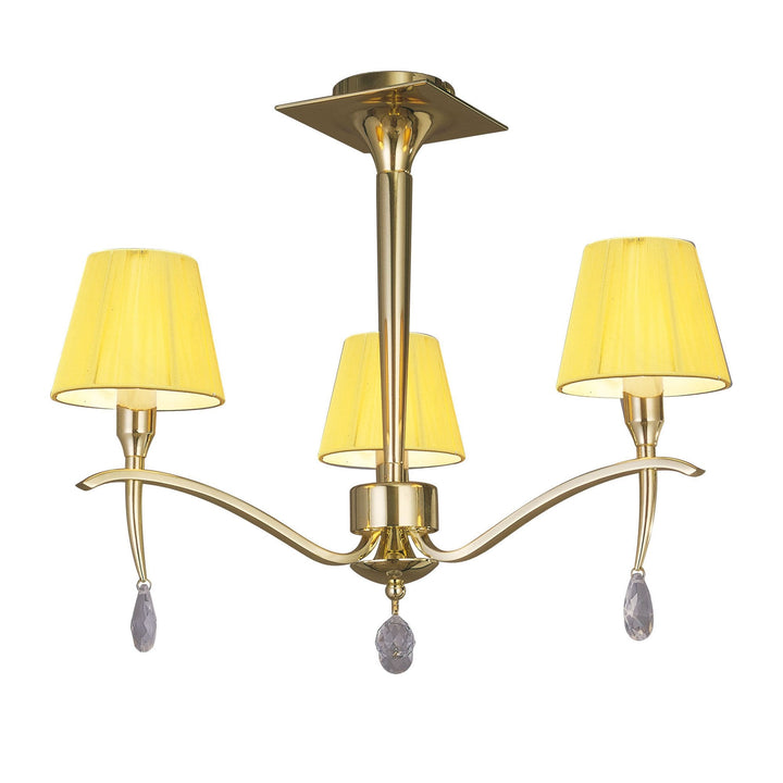 Mantra M0346PB Siena Semi Flush Round 3 Light E14 Polished Brass Amber Cream Shades And Clear Crystal