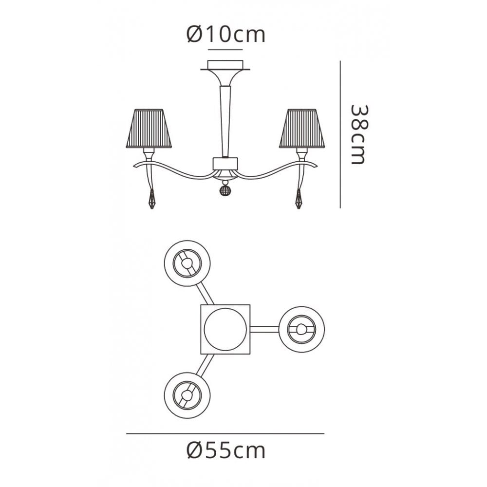 Mantra M0346PB Siena Semi Flush Round 3 Light E14 Polished Brass Amber Cream Shades And Clear Crystal