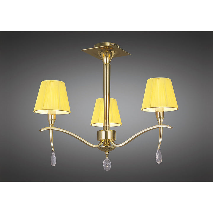 Mantra M0346PB Siena Semi Flush Round 3 Light E14 Polished Brass Amber Cream Shades And Clear Crystal