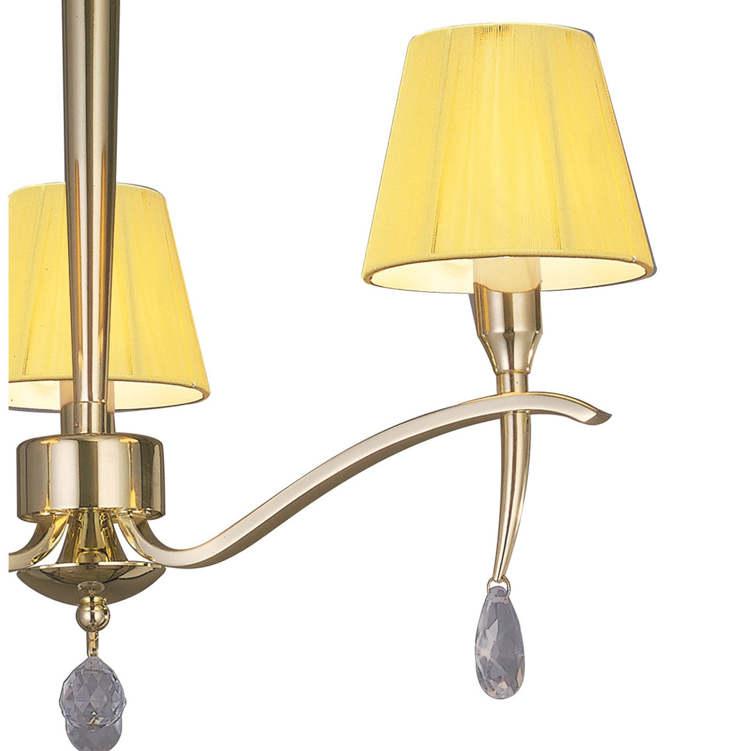 Mantra M0346PB Siena Semi Flush Round 3 Light E14 Polished Brass Amber Cream Shades And Clear Crystal