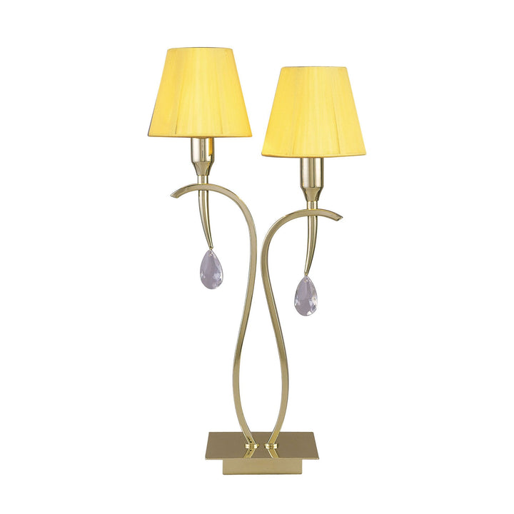 Mantra M0350PB Siena Table Lamp 2 Light E14 Polished Brass Amber Cream Shades And Clear Crystal