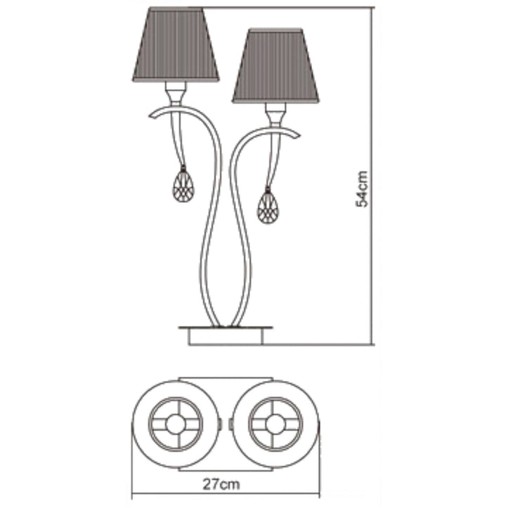 Mantra M0350PB Siena Table Lamp 2 Light E14 Polished Brass Amber Cream Shades And Clear Crystal