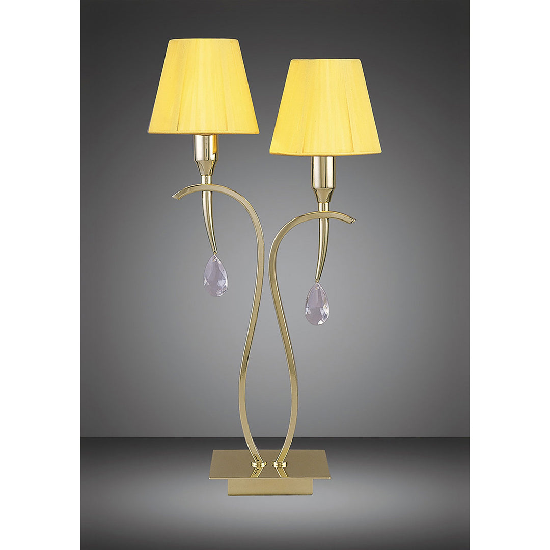 Mantra M0350PB Siena Table Lamp 2 Light E14 Polished Brass Amber Cream Shades And Clear Crystal