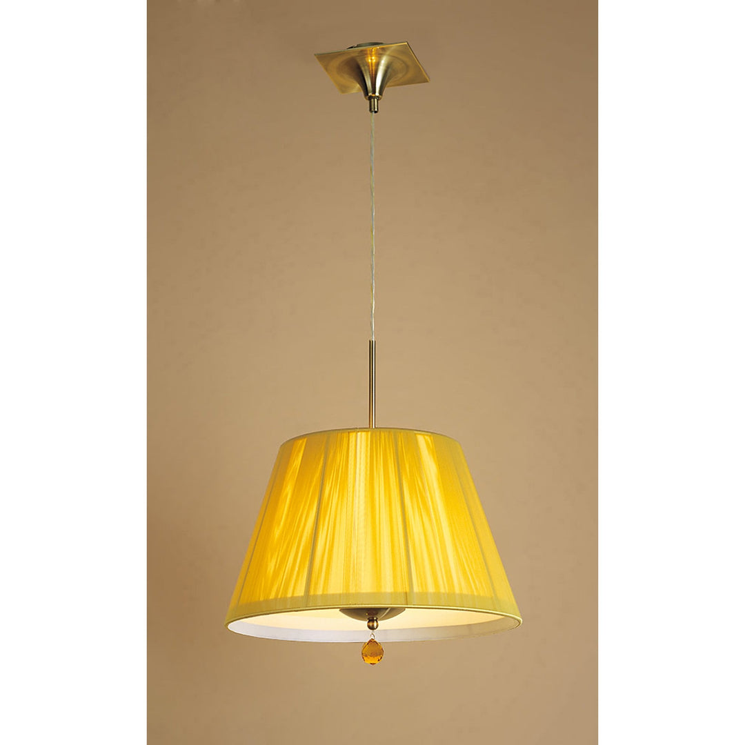 Mantra M0386AB Siena Pendant Round 1 Light E27 Antique Brass Amber Cream Shade And Amber Crystal