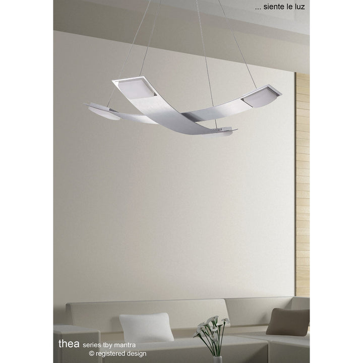 Mantra M8331/1 Thea Square Pendant 4 Light 28W LED Satin Aluminium/Frosted Acrylic