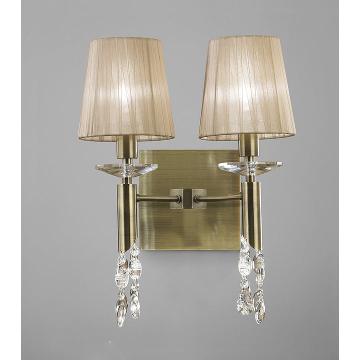 Mantra M3883 Tiffany Wall Lamp 2+2 Light E14 Soft Bronze Shades Antique Brass/Crystal