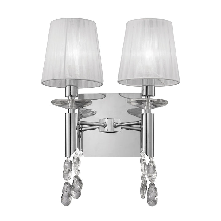 Mantra M3863 Tiffany Wall Lamp 2+2 Light E14 White Shades Polished Chrome/Crystal