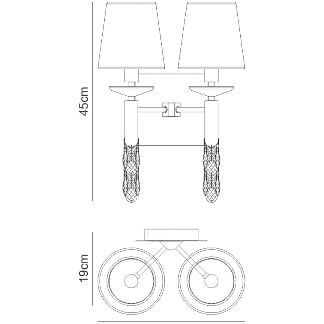 Mantra M3863 Tiffany Wall Lamp 2+2 Light E14 White Shades Polished Chrome/Crystal