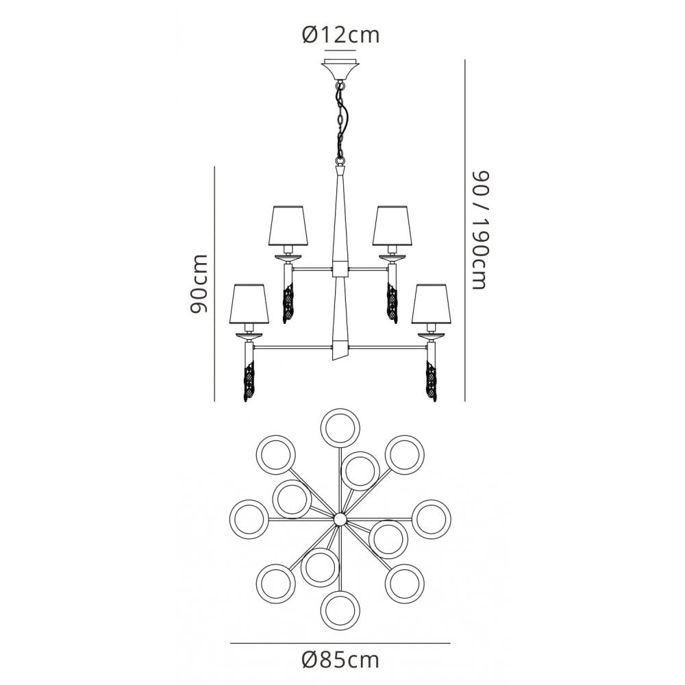 Mantra M3870 Tiffany Pendant 2 Tier 12+12 Light Antique Brass Cream Shades & Clear Crystal