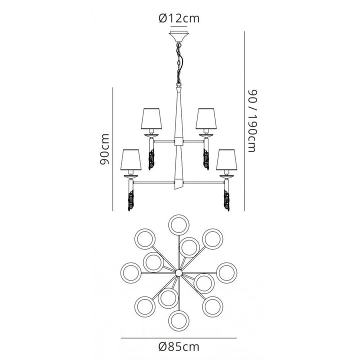 Mantra M3870 Tiffany Pendant 2 Tier 12+12 Light Antique Brass Cream Shades & Clear Crystal