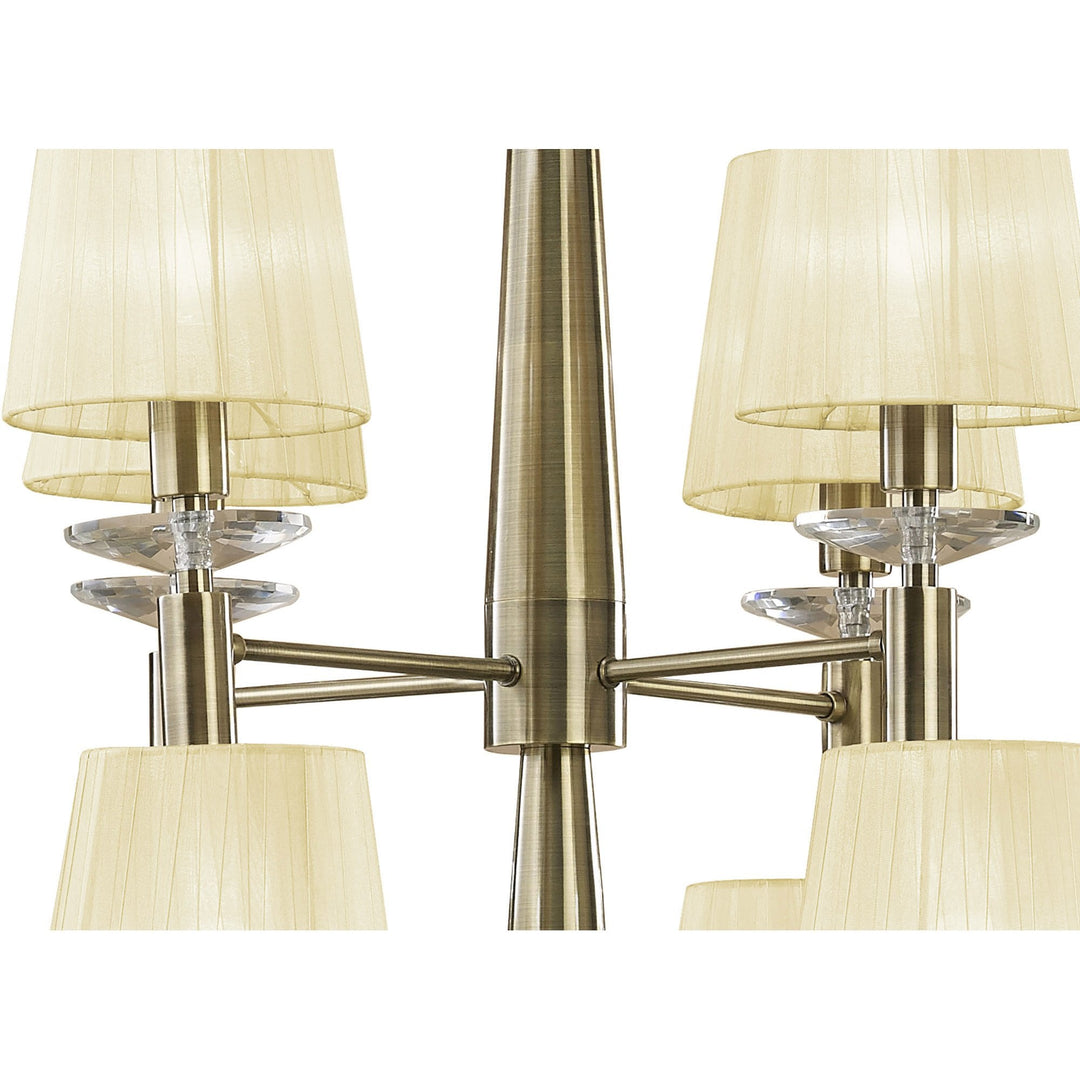 Mantra M3870 Tiffany Pendant 2 Tier 12+12 Light Antique Brass Cream Shades & Clear Crystal