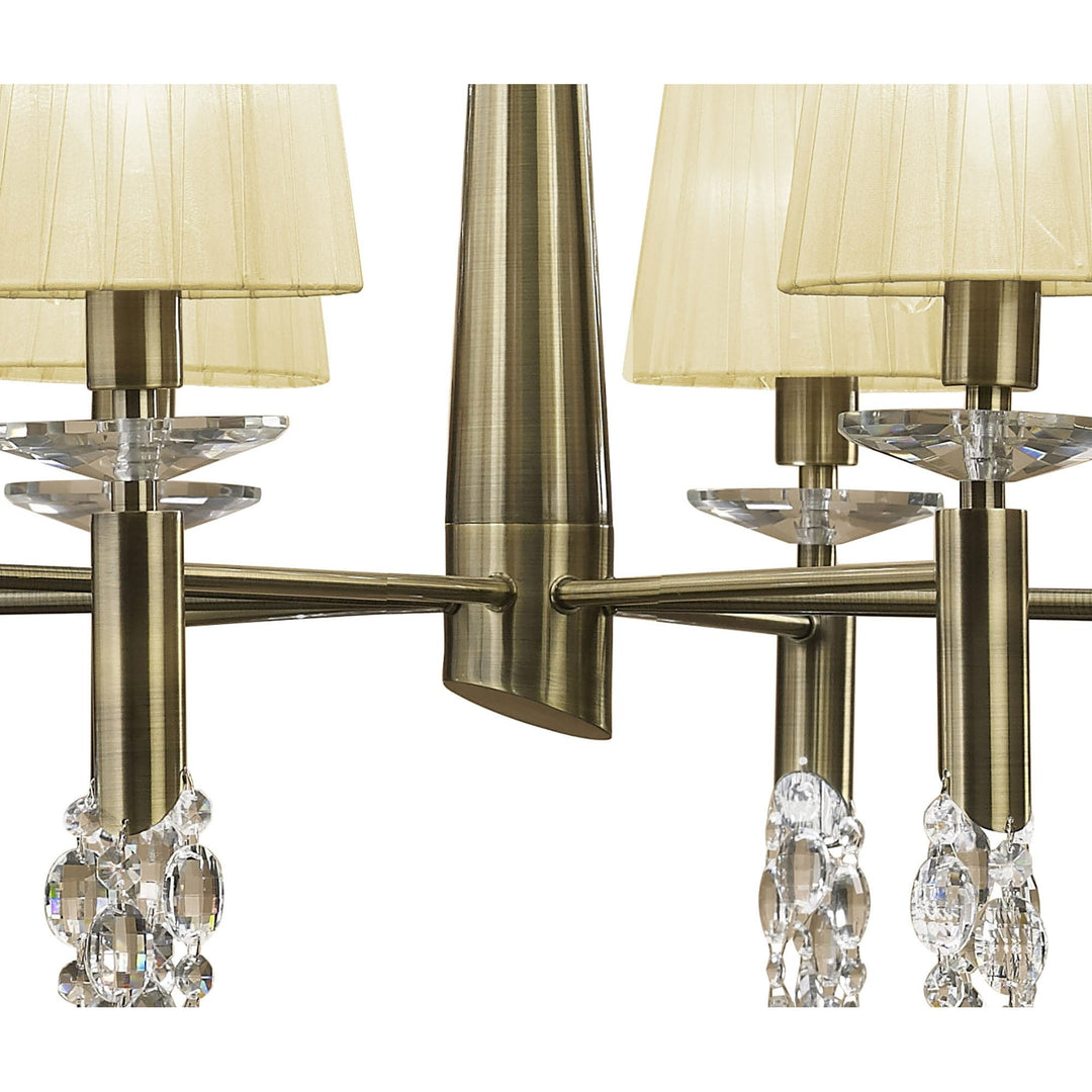 Mantra M3870 Tiffany Pendant 2 Tier 12+12 Light Antique Brass Cream Shades & Clear Crystal