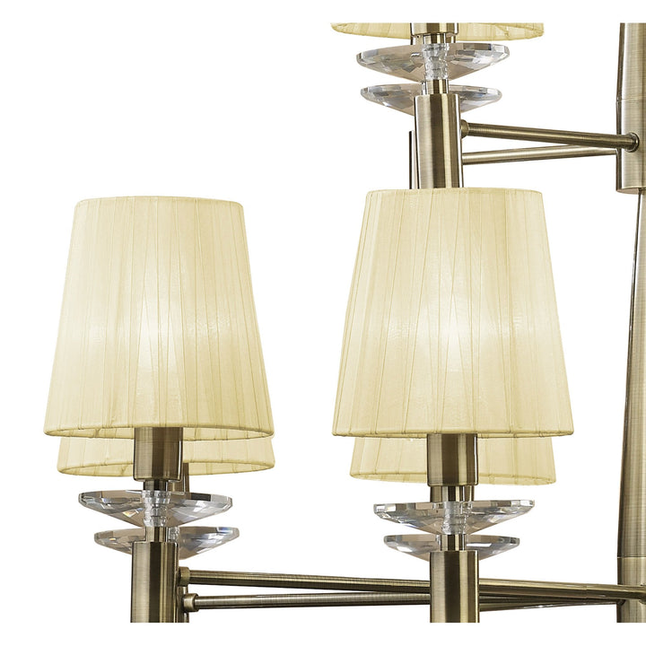 Mantra M3870 Tiffany Pendant 2 Tier 12+12 Light Antique Brass Cream Shades & Clear Crystal