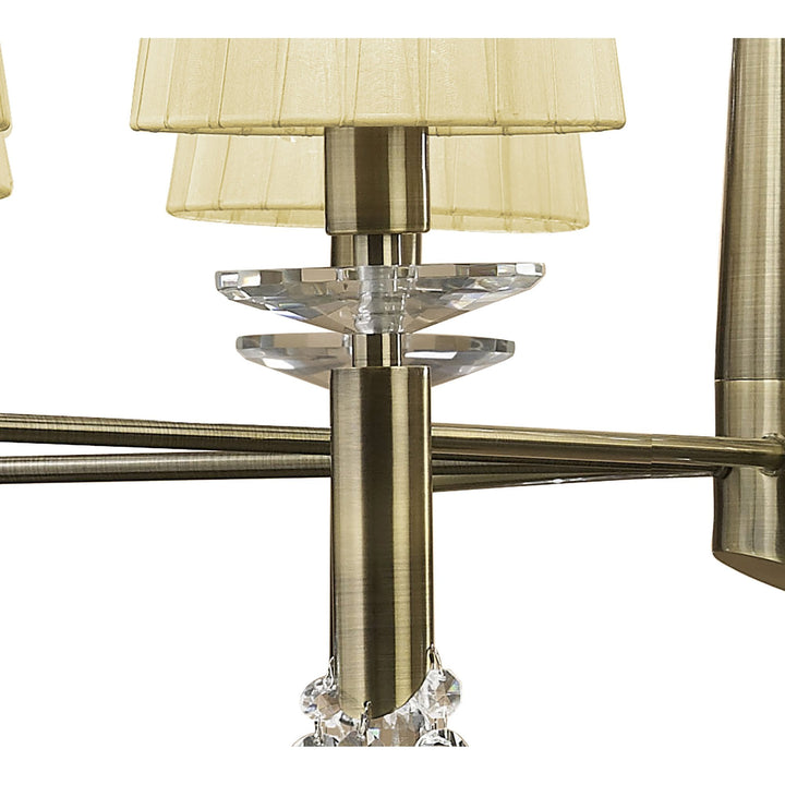 Mantra M3870 Tiffany Pendant 2 Tier 12+12 Light Antique Brass Cream Shades & Clear Crystal