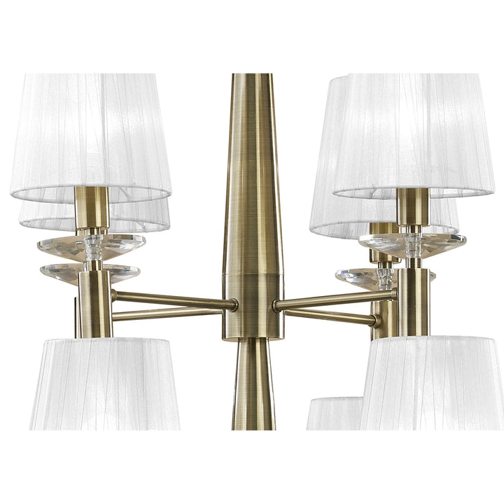 Mantra M3870 Tiffany Pendant 2 Tier 12+12 Light Antique Brass White Shades & Clear Crystal