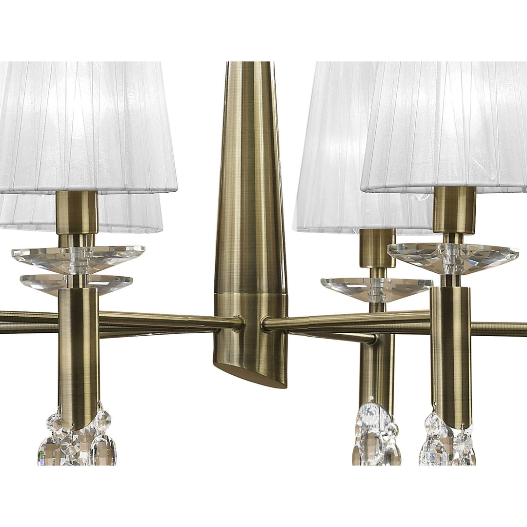 Mantra M3870 Tiffany Pendant 2 Tier 12+12 Light Antique Brass White Shades & Clear Crystal