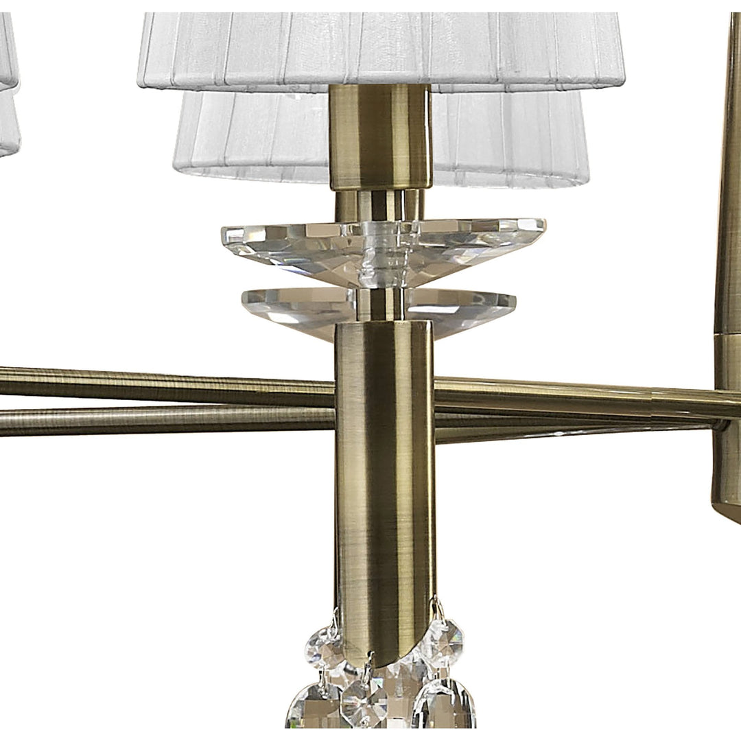 Mantra M3870 Tiffany Pendant 2 Tier 12+12 Light Antique Brass White Shades & Clear Crystal