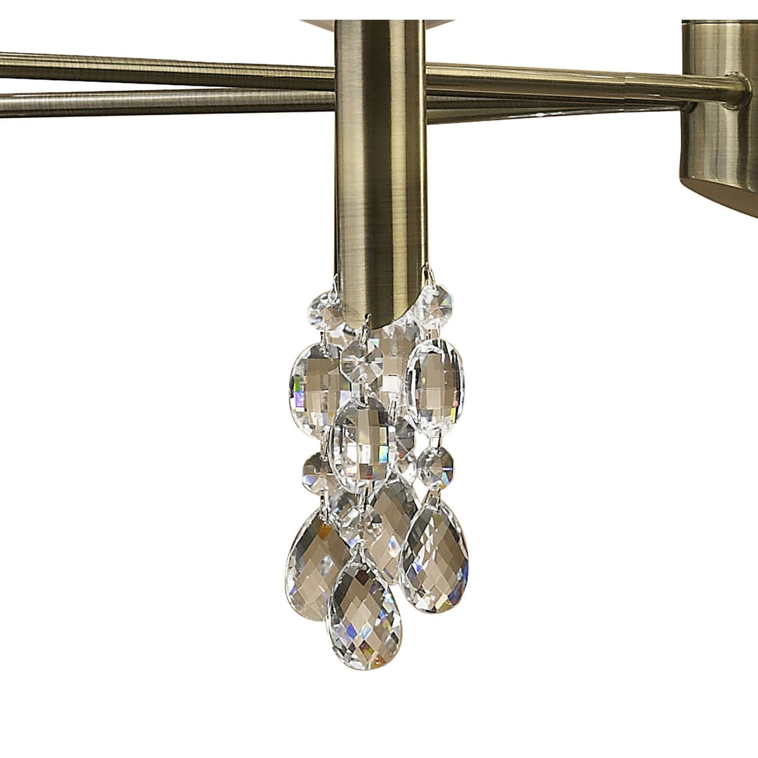 Mantra M3870 Tiffany Pendant 2 Tier 12+12 Light Antique Brass White Shades & Clear Crystal