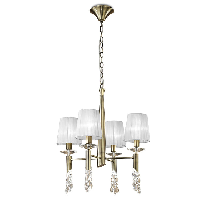 Mantra M3872 Tiffany Pendant 4+4 Light Antique Brass White Shades & Clear Crystal