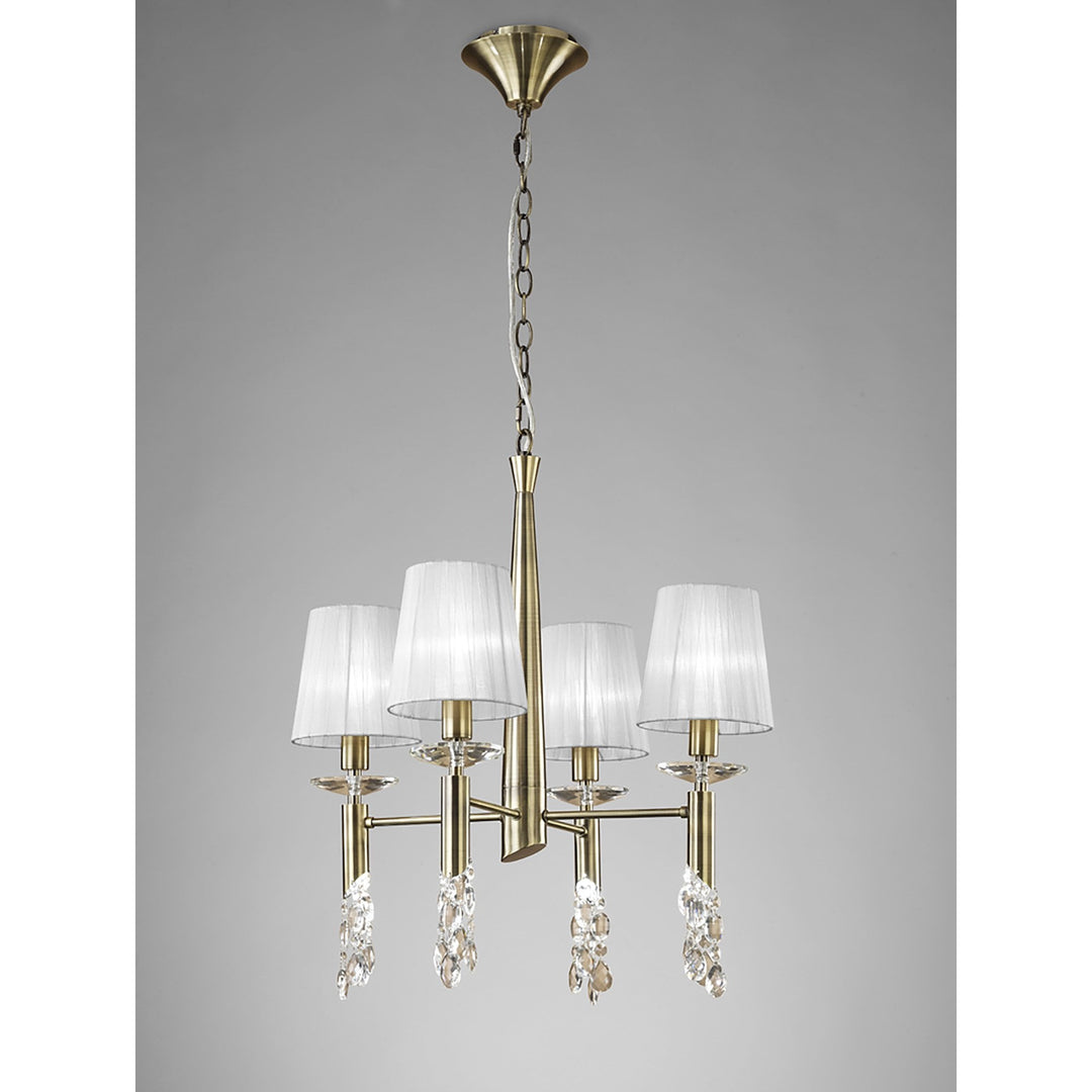 Mantra M3872 Tiffany Pendant 4+4 Light Antique Brass White Shades & Clear Crystal