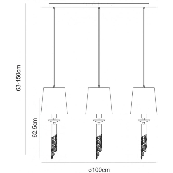 Mantra M3875 Tiffany Pendant 3+3 Light Line Antique Brass Cream Shades & Clear Crystal