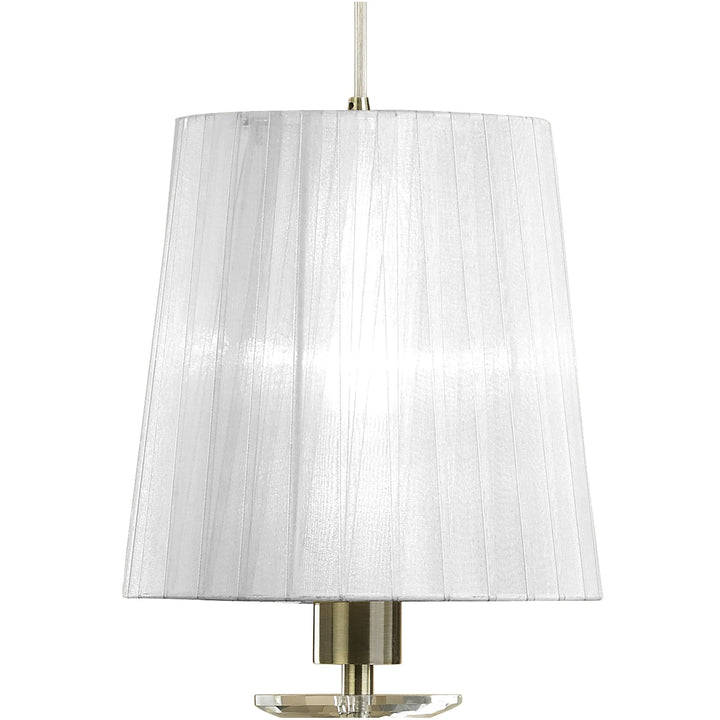 Mantra M3875 Tiffany Pendant 3+3 Light Line Antique Brass White Shades & Clear Crystal