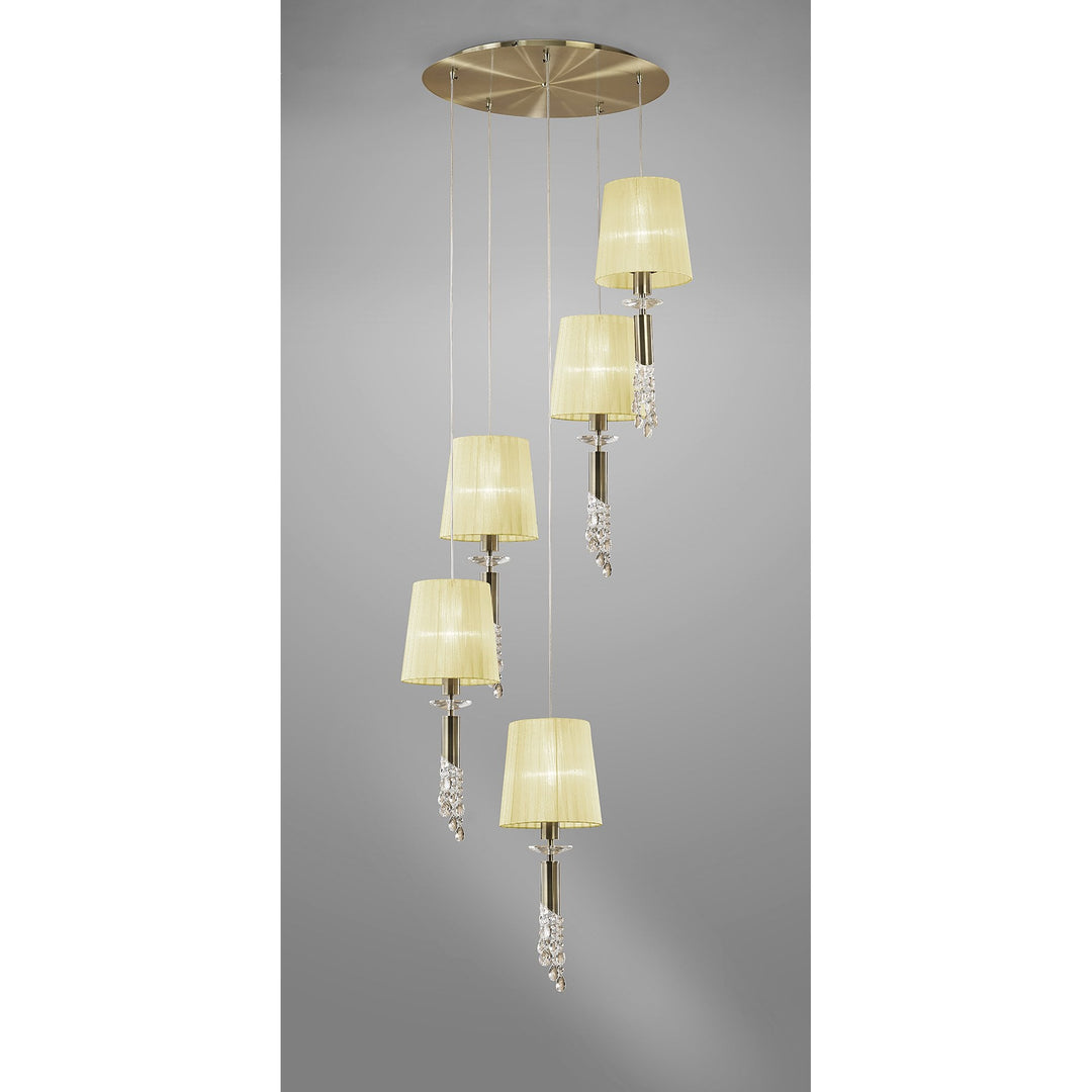 Mantra M3877 Tiffany Pendant 5+5 Light Spiral Antique Brass Cream Shades & Clear Crystal