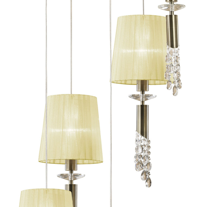 Mantra M3877 Tiffany Pendant 5+5 Light Spiral Antique Brass Cream Shades & Clear Crystal