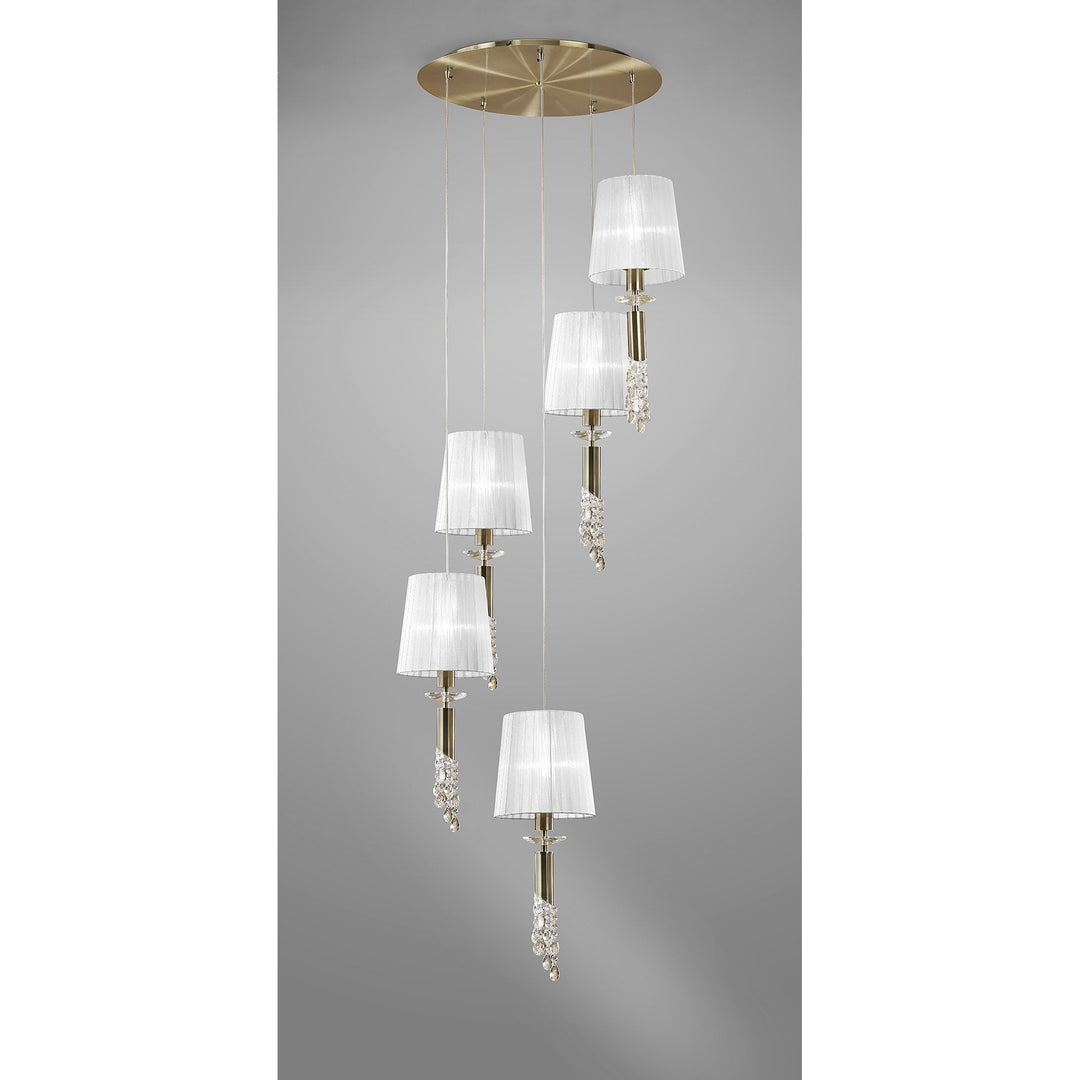 Mantra M3877 Tiffany Pendant 5+5 Light Spiral Antique Brass White Shades & Clear Crystal