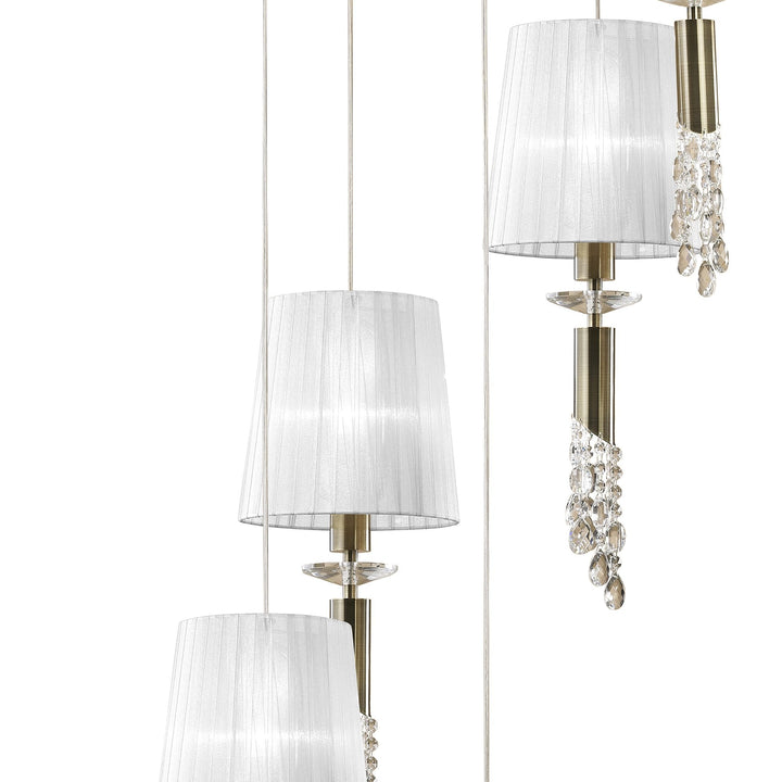 Mantra M3877 Tiffany Pendant 5+5 Light Spiral Antique Brass White Shades & Clear Crystal