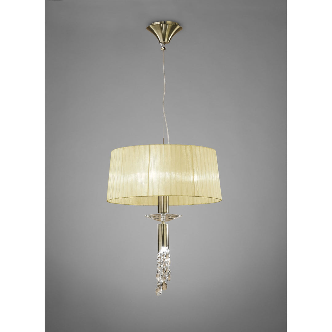 Mantra M3878 Tiffany Pendant 3+1 Light Antique Brass Cream Shade & Clear Crystal