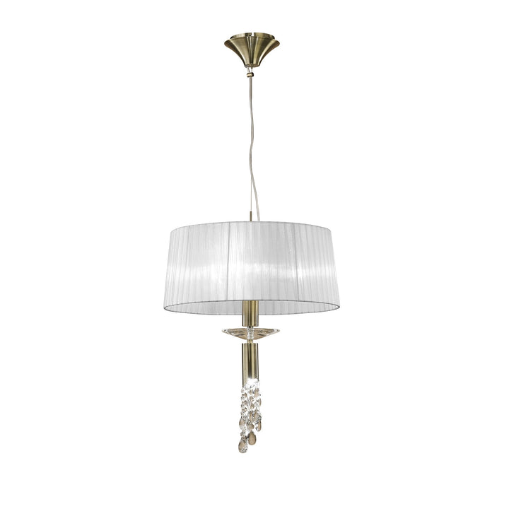 Mantra M3878 Tiffany Pendant 3+1 Light Antique Brass White Shade & Clear Crystal