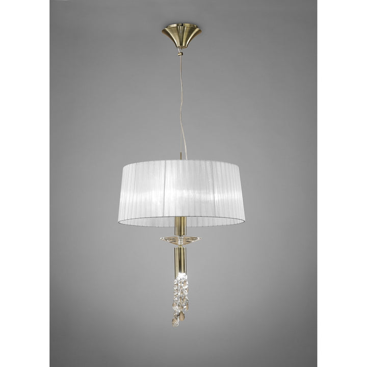 Mantra M3878 Tiffany Pendant 3+1 Light Antique Brass White Shade & Clear Crystal