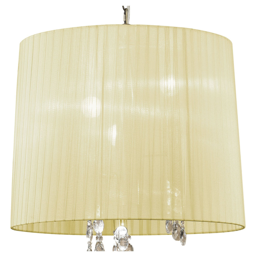 Mantra M3880 Tiffany Pendant 3+3 Light Antique Brass Cream Shade & Clear Crystal