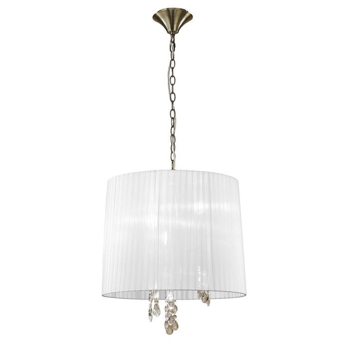 Mantra M3880 Tiffany Pendant 3+3 Light Antique Brass White Shade & Clear Crystal