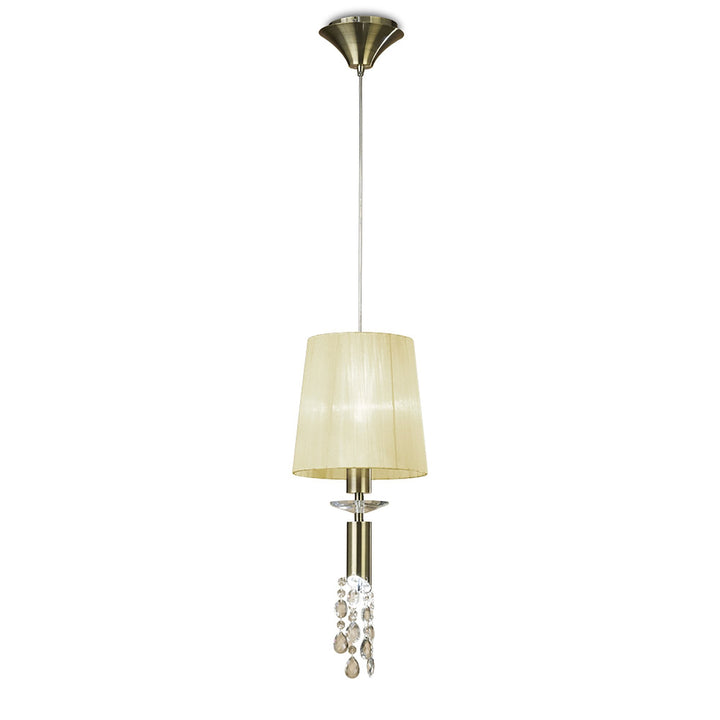 Mantra M3881 Tiffany Pendant 1+1 Light Antique Brass Cream Shade & Clear Crystal