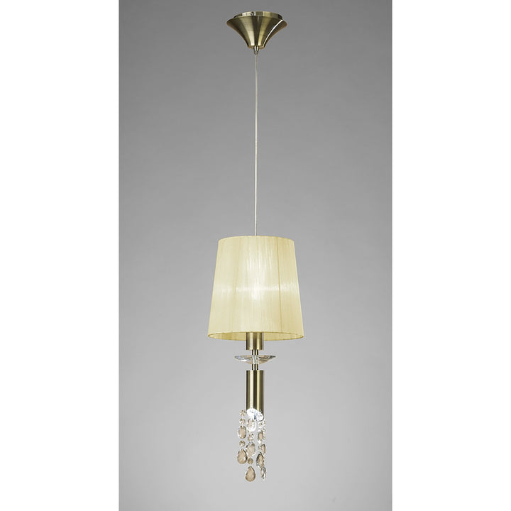 Mantra M3881 Tiffany Pendant 1+1 Light Antique Brass Cream Shade & Clear Crystal