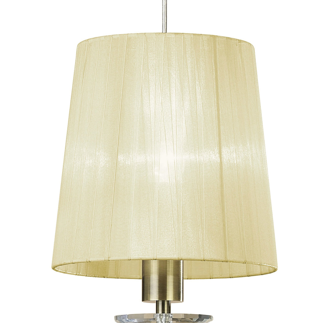 Mantra M3881 Tiffany Pendant 1+1 Light Antique Brass Cream Shade & Clear Crystal