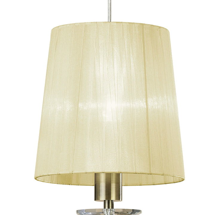 Mantra M3881 Tiffany Pendant 1+1 Light Antique Brass Cream Shade & Clear Crystal