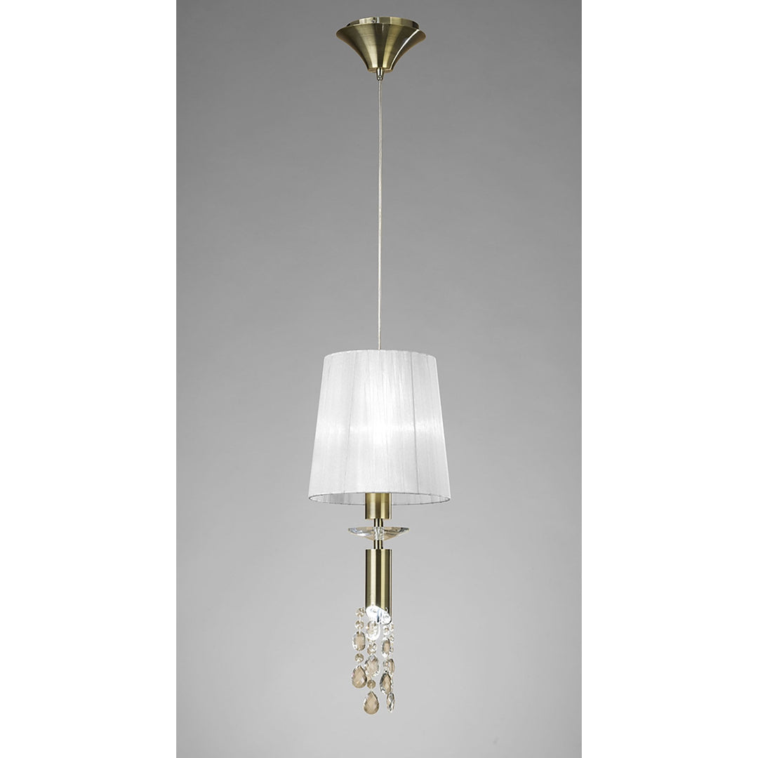 Mantra M3881 Tiffany Pendant 1+1 Light Antique Brass White Shade & Clear Crystal