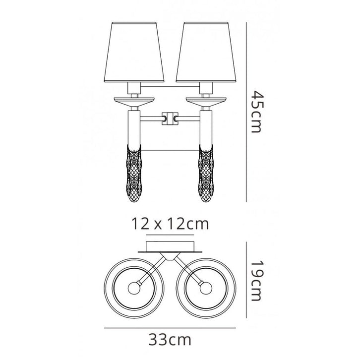 Mantra M3883S Tiffany Wall Lamp Switched 2+2 Light Antique Brass Cream Shades & Clear Crystal