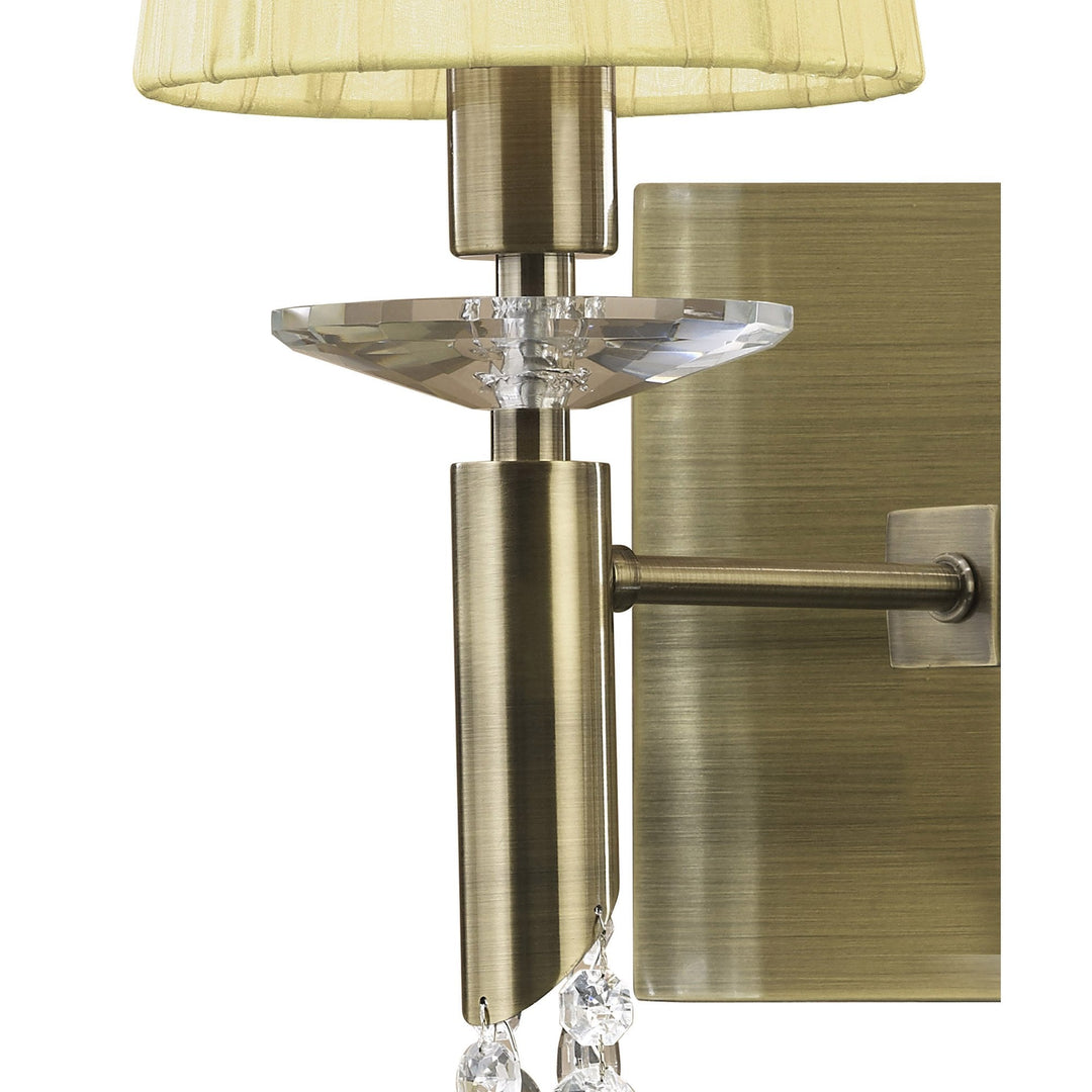 Mantra M3883S Tiffany Wall Lamp Switched 2+2 Light Antique Brass Cream Shades & Clear Crystal