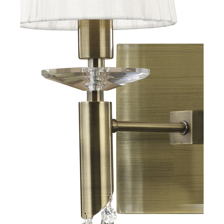 Mantra M3883S Tiffany Wall Lamp Switched 2+2 Light Antique Brass White Shades & Clear Crystal