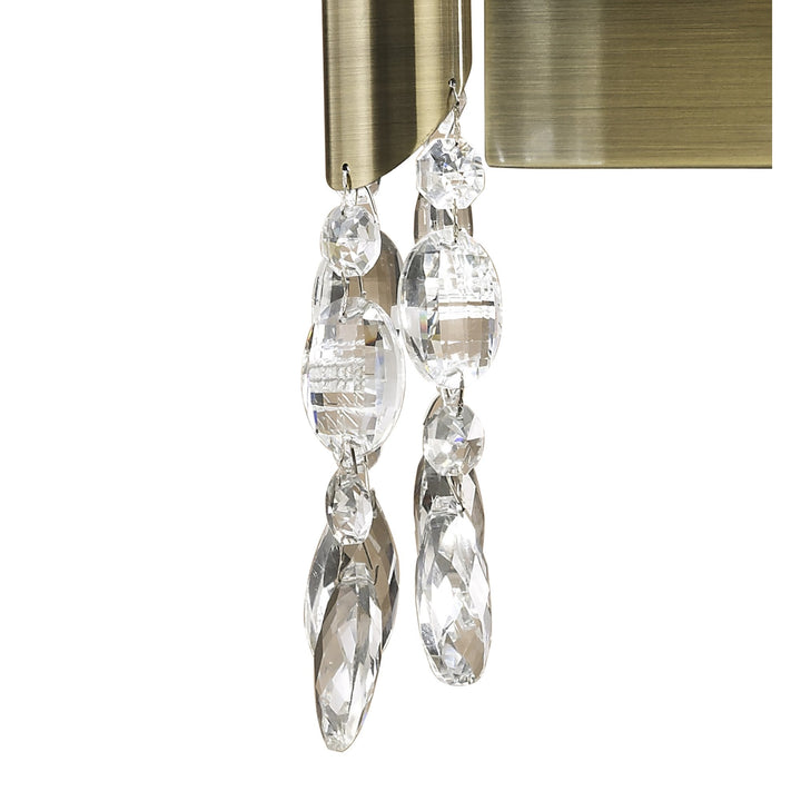 Mantra M3883S Tiffany Wall Lamp Switched 2+2 Light Antique Brass White Shades & Clear Crystal