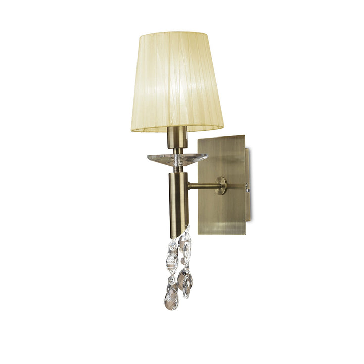 Mantra M3884S Tiffany Wall Lamp Switched 1+1 Light Antique Brass Cream Shade & Clear Crystal