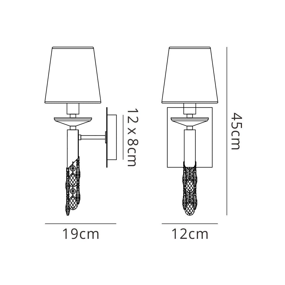 Mantra M3884S Tiffany Wall Lamp Switched 1+1 Light Antique Brass Cream Shade & Clear Crystal