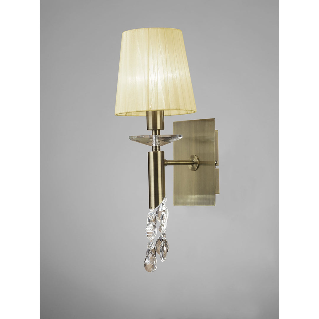 Mantra M3884S Tiffany Wall Lamp Switched 1+1 Light Antique Brass Cream Shade & Clear Crystal