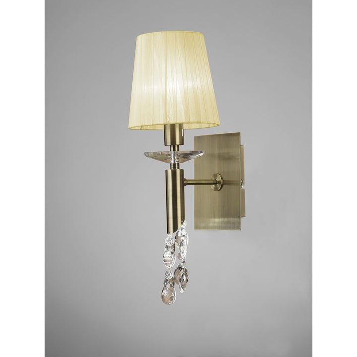 Mantra M3884S Tiffany Wall Lamp Switched 1+1 Light Antique Brass Cream Shade & Clear Crystal