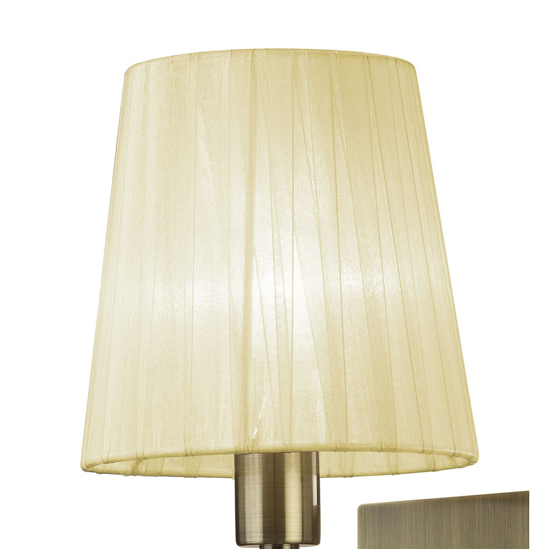 Mantra M3884S Tiffany Wall Lamp Switched 1+1 Light Antique Brass Cream Shade & Clear Crystal