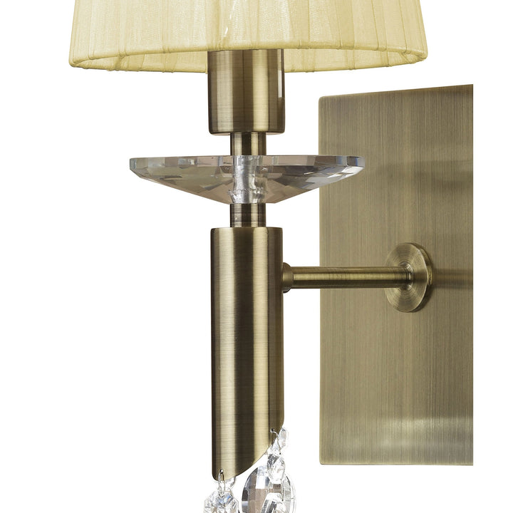 Mantra M3884S Tiffany Wall Lamp Switched 1+1 Light Antique Brass Cream Shade & Clear Crystal